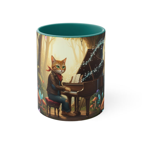 Cat playing piano mug