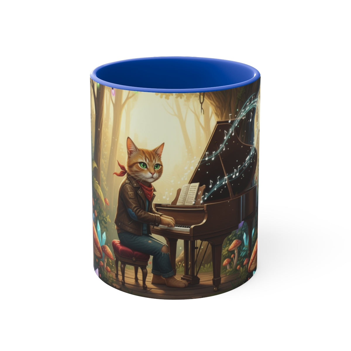 Cat playing piano mug